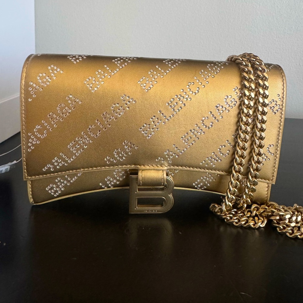 Balenciaga Gold Clutch with Elegant Chain